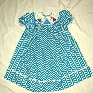 Girls Frozen Smocked Chevron Dress